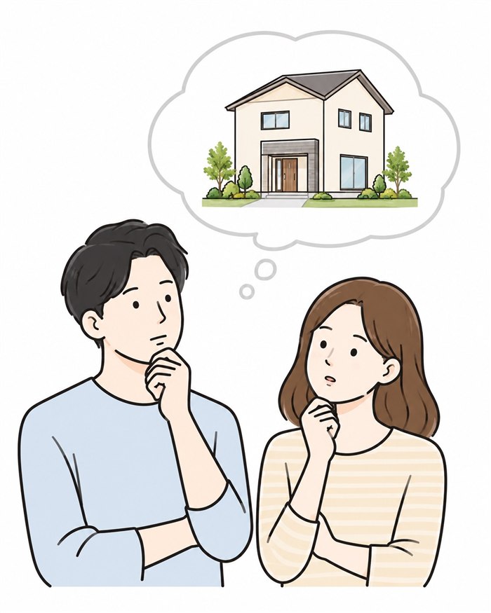 理想の家を思い浮かべる夫婦のイラスト